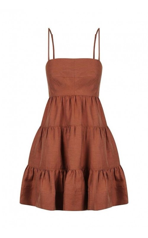 brown tiered mini dress