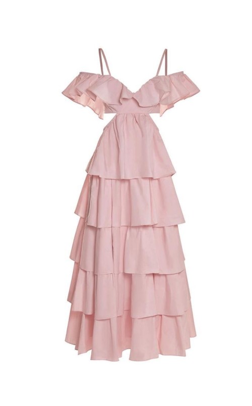 pink frilled long dress