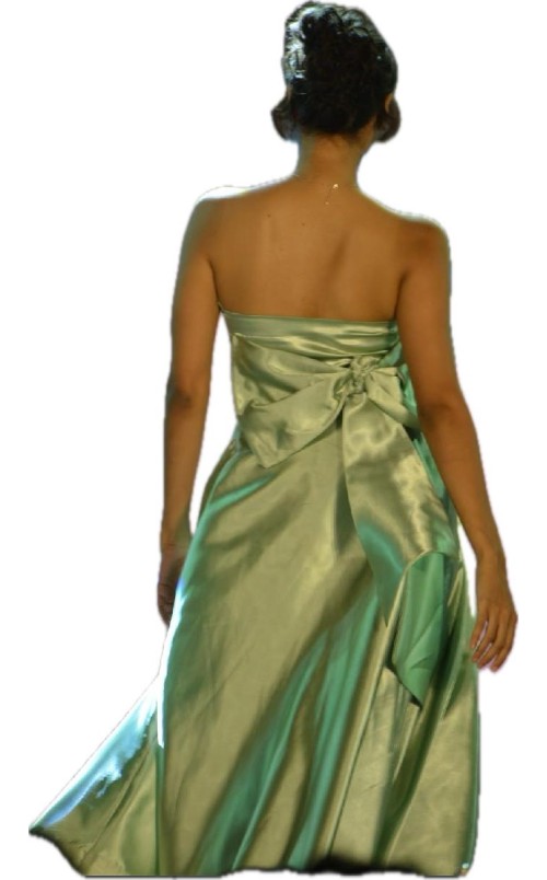 satin green bow dress